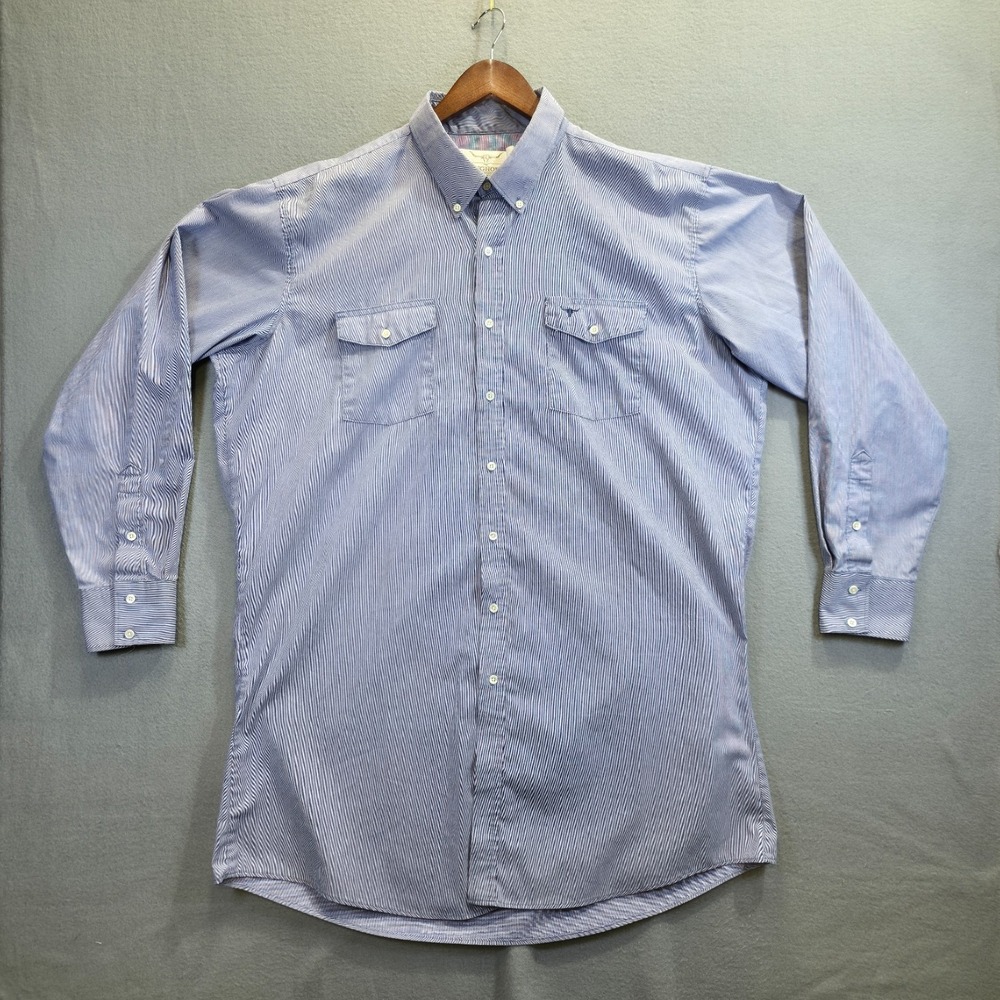 Longhorn Men's Blue Long Sleeve Button Up Western Shirt Size 18/36 3XLT‎ USA